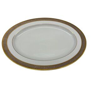 Noble Excellence Platinum Lace Oval Platter 13.75" Gold Accents Sri Lanka
